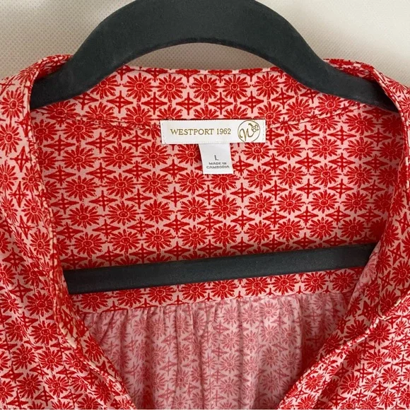 Westport Mandarin Collar V-neck with butt accent reddish Orange flowy blouse L - Picture 9 of 10